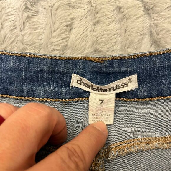 Charlotte Russe Denim Shorts Women 7 Distressed Rolled Cuff Medium Wash Y2K - Picture 3 of 7